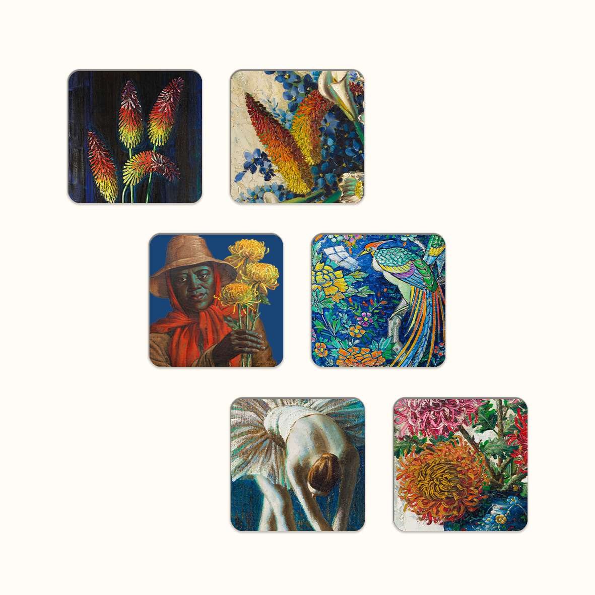 Red and Blue Florals Coaster Set - Tretchikoff