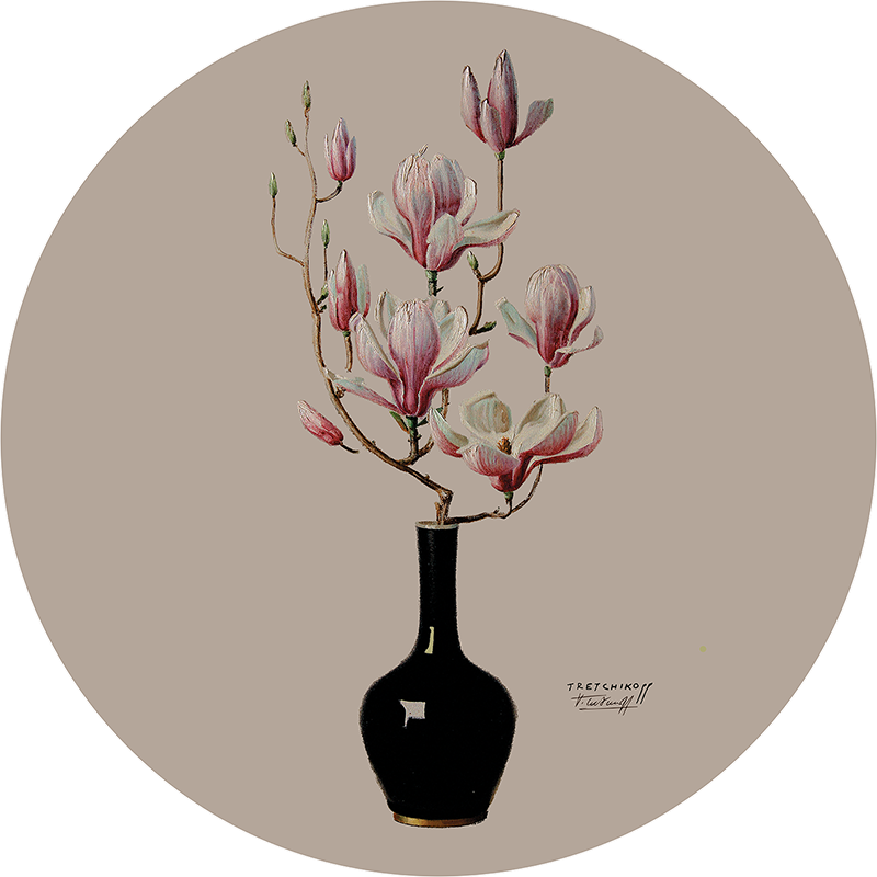 Pink Magnolias in Black Vase | Premium Vinyl Wall Decal | Tretchikoff