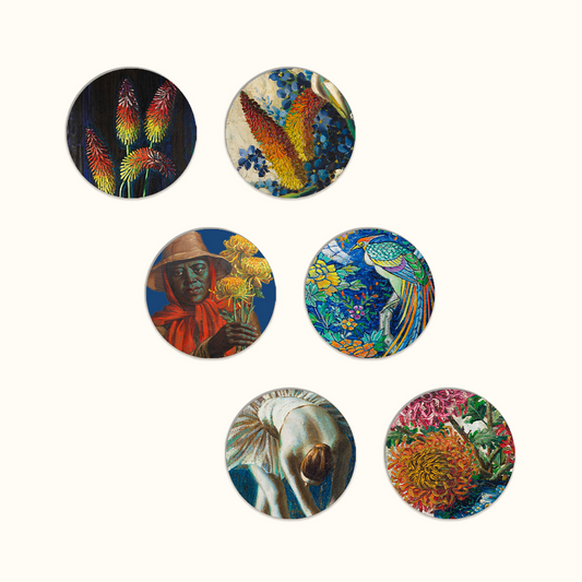 Red and Blue Florals Coaster Set - Tretchikoff