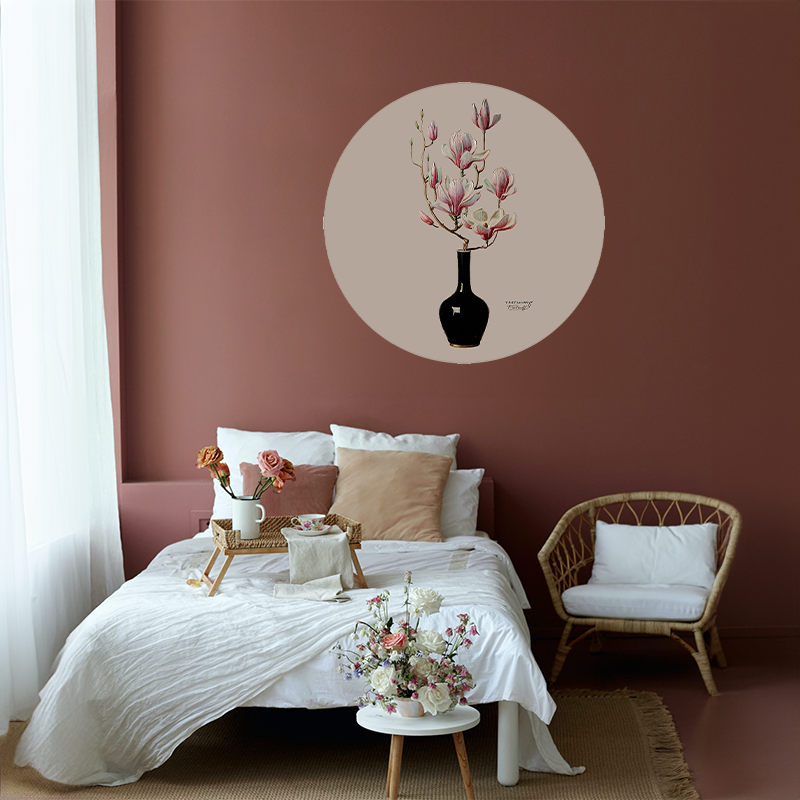 Pink Magnolias in Black Vase | Premium Vinyl Wall Decal | Tretchikoff