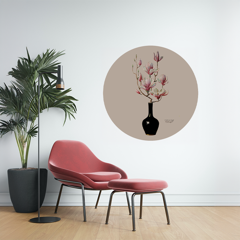 Pink Magnolias in Black Vase | Premium Vinyl Wall Decal | Tretchikoff